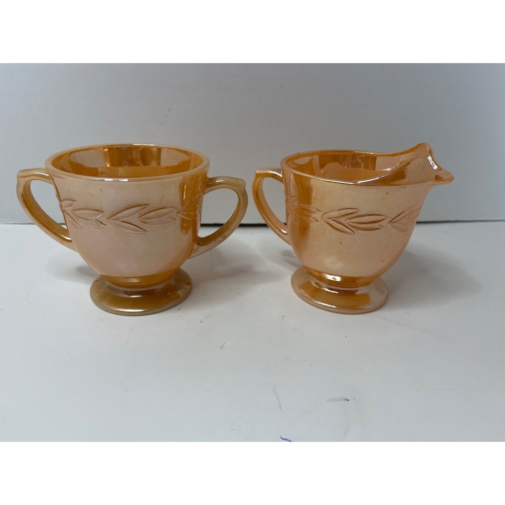 Fire King Sugar &Creamer Vintage Peach Luster Laurel Pattern 1950’s